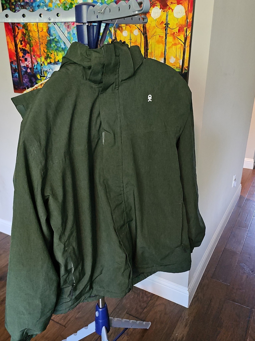 Men's Olive Hooded Raincoat with Subtle Chest Logo #3